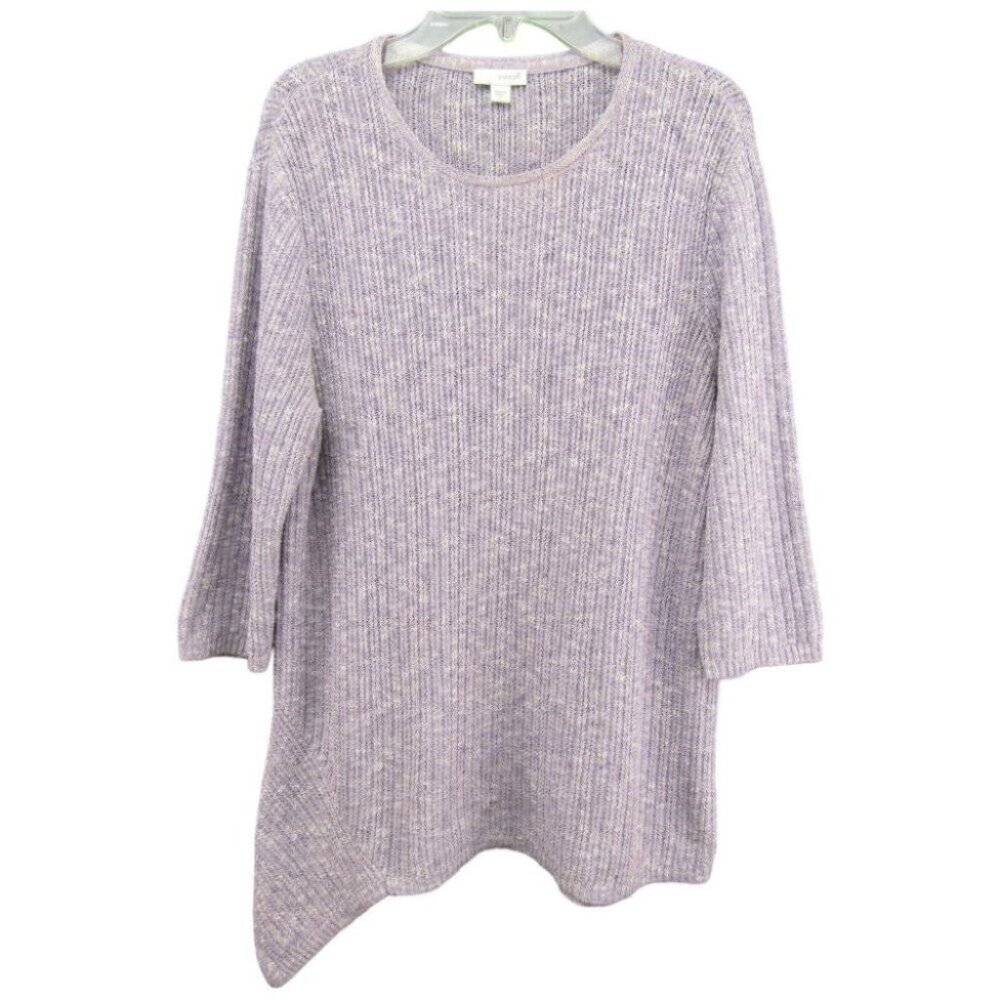 J Jill Pure Jill Purple White Heathered Tunic Sweater M Cotton Blend Asymmetric